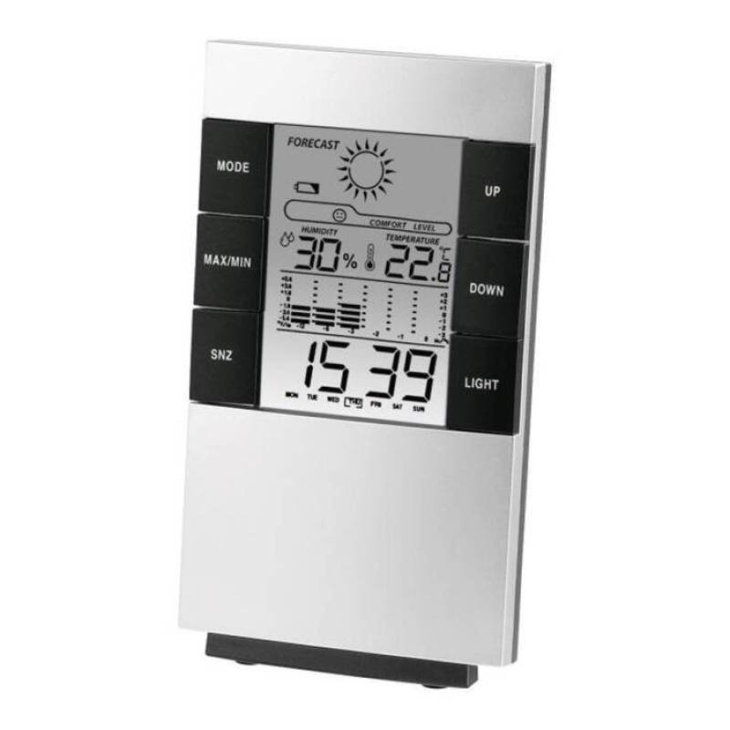 Настолен часовник TH-200, термометър, влагомер, календар, вътрешно ползване, 0°C до 50°C