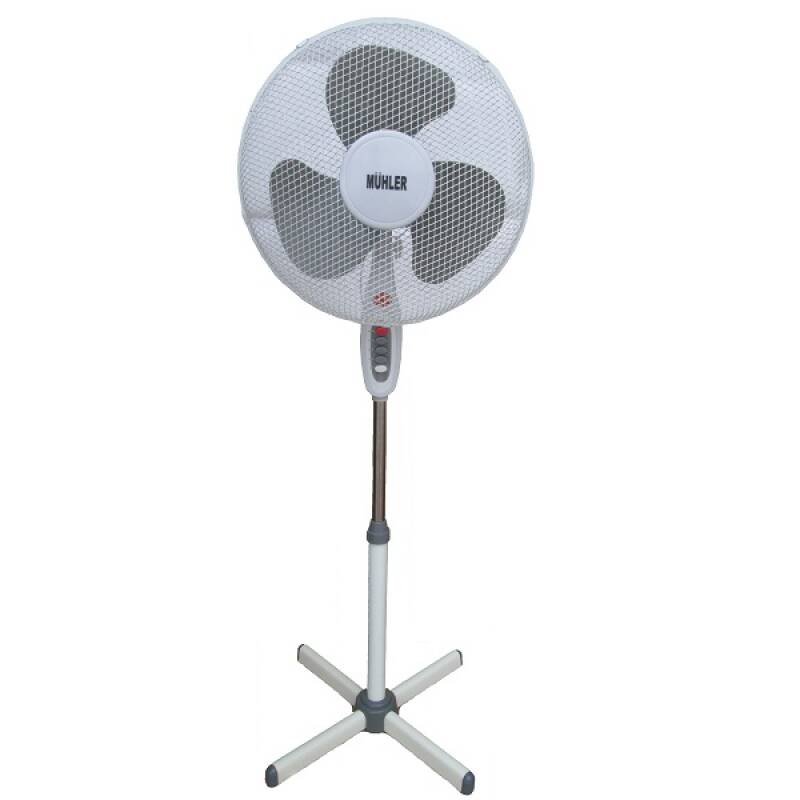 Вентилатор на стойка 16&quot;Muhler FM-3003, Плетена решетка (1.4 мм), 3 PP перки - 105 грама, Височина 1.30 метра, 60 сантиметра стойка