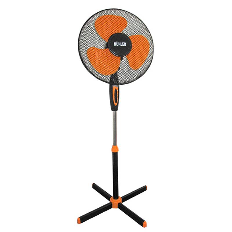 Вентилатор на стойка 16"Muhler FM-5070 черно+оранж, Височина 1.30 метра, 60 сантиметра стойка, мощност 45W