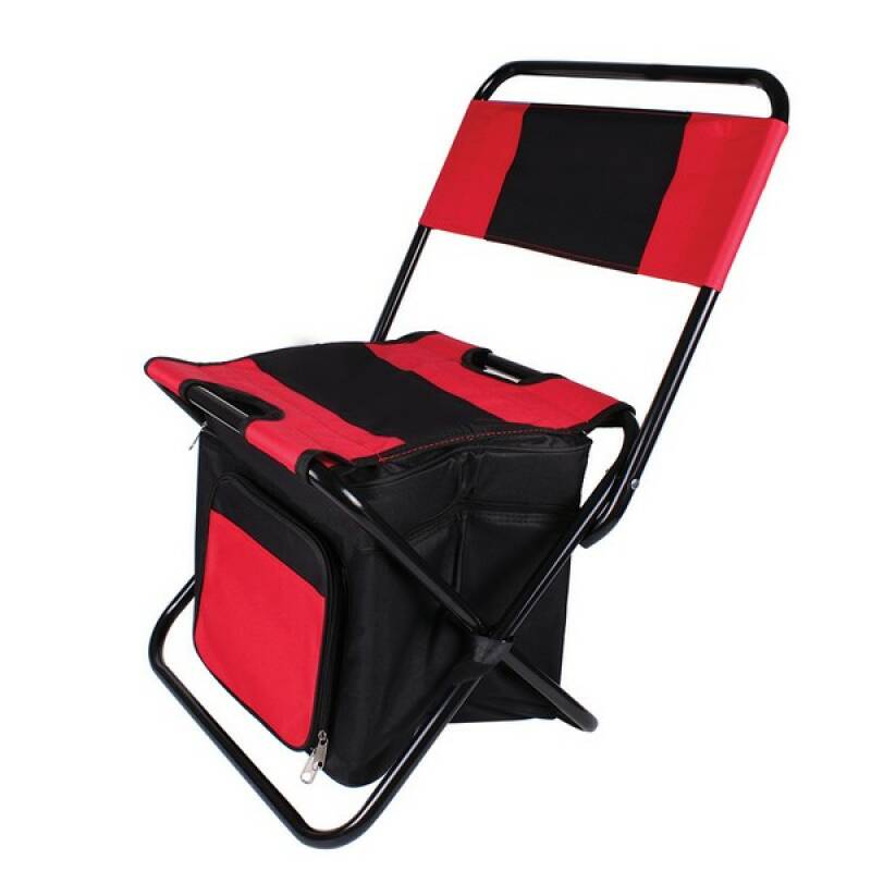 Къмпинг стол Muhler с хладилна чанта, до 110 kg,  червен