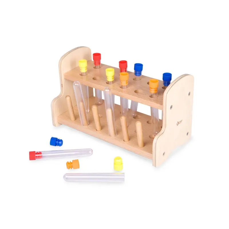 Комплект детски епруветки с дървена поставка