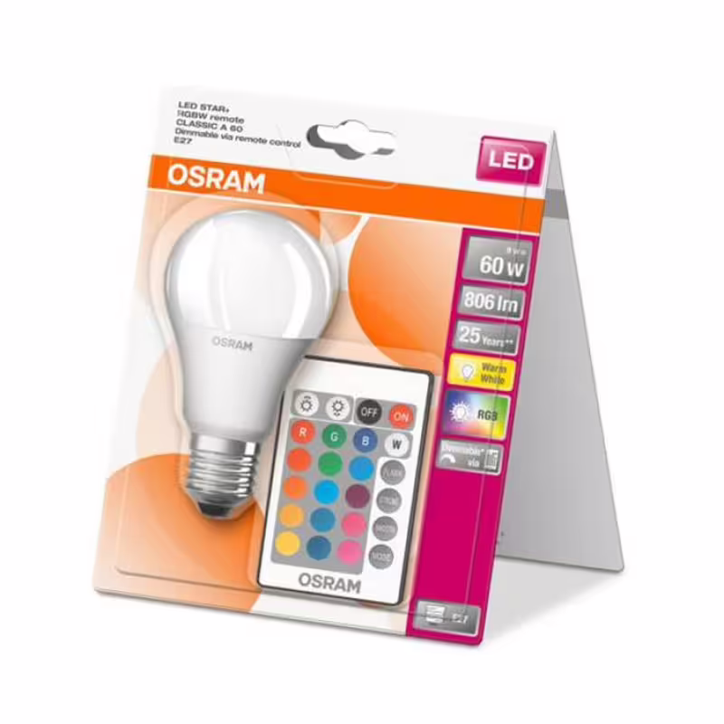 Комплект LED лампа OSRAM, дистанционно управление, E27, 220V, 9W, RGB