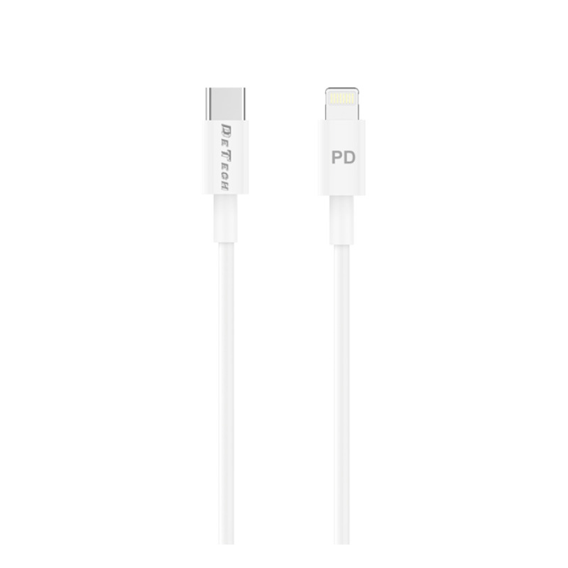 Кабел за iPhone, бързо зареждане, силиконов, бял, Type-c(м), apple lightning(м), 1m, 3A
