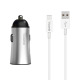 Зарядно устройство за кола Yookie PC1, 5V/2.4A, 12/24V, С Type-C кабел, 2 x USB, Различни цветове - 40136