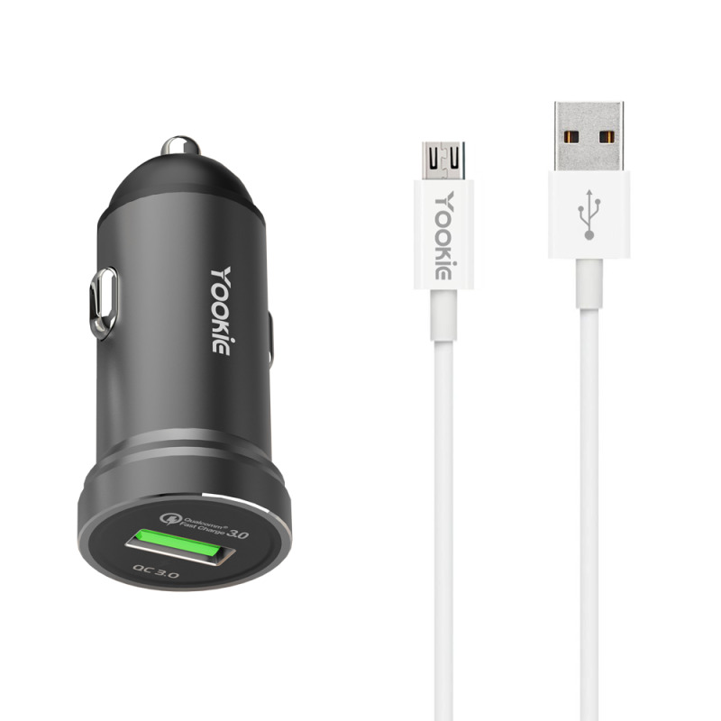 Зарядно устройство за кола Yookie PC2, Quick Charge 3.0, 1xUSB, С Micro USB кабел, Различни цветове - 40137