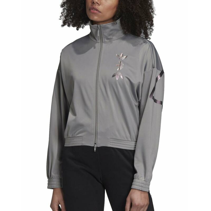 ADIDAS Large Logo Track Jacket Charcoal Solid Grey/True Pink