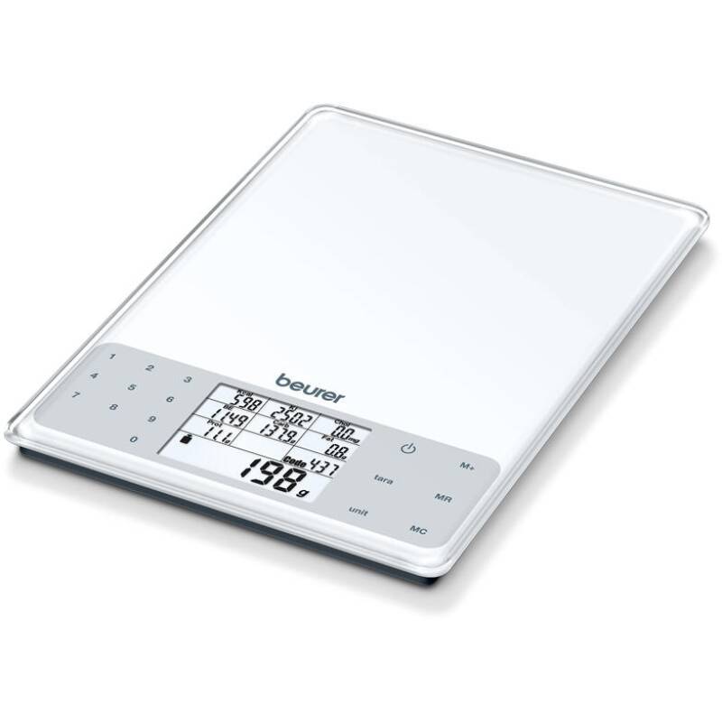 Везна Beurer DS 61, 5 кг капацитет, LCD дисплей, Стъклена, Автоматично изключване, Бял