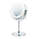 Козметично огледало Beurer BS 55, Със стойка, 18 LED светлини, 7-кратно увеличение, 13 см диаметър, Сребрист
