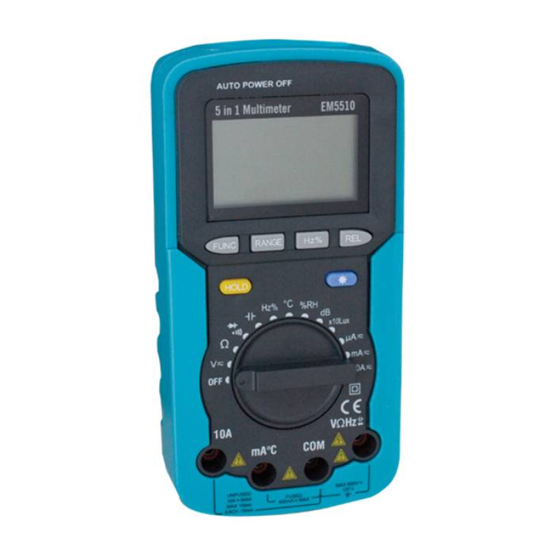 Мултицет 5в1 EM5510 VAC/VDC | AAC/ADC | OHM | F | °C | Hz | LUX | dB |RH