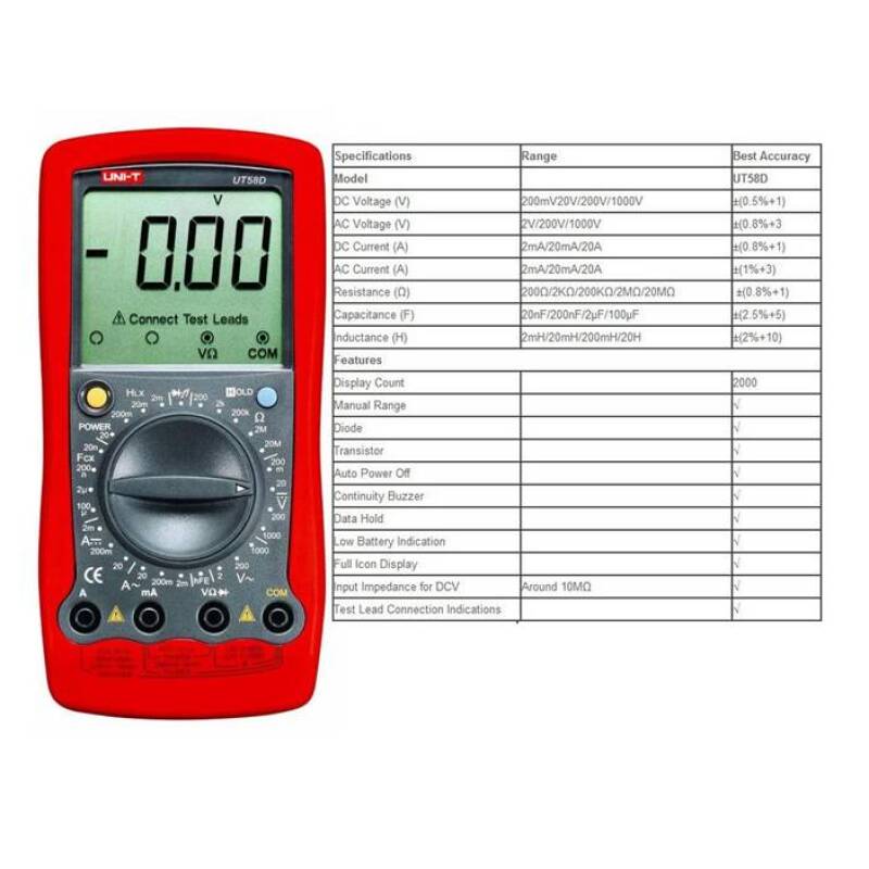 Мултицет със зумер UT-58D VAC/VDC | AAC/ADC | OHM | F | H