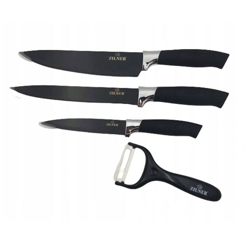 Комплект ножове с белачка  zilner zl 5115, 4 части, неръждаема стомана, черен