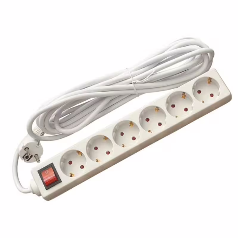 Разклонител C1-H6T, контакт, ключ, 6-ца, бял, 10m, 220VAC, 16A