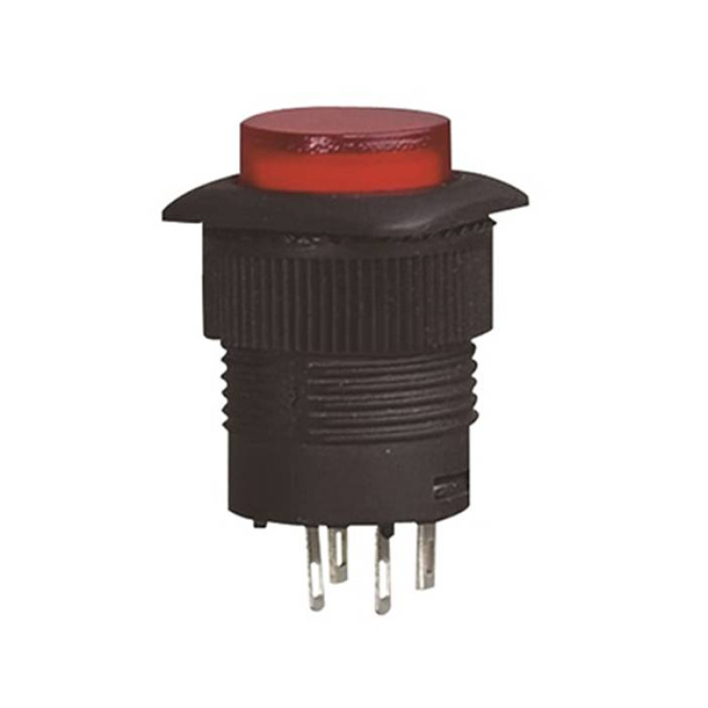 Бутон, светещ, задържащ, НО, червен, 250V, 3A, Ф16mm