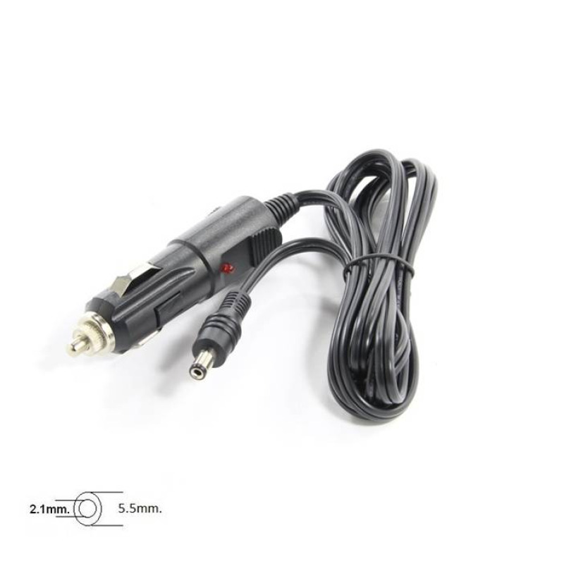 Кабел за автомобил, автомобилна букса за запалка(м), букса 5,5x2,5/2,1mm(ж), 12VDC, 24VDC, 1,5m