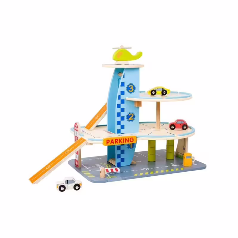 Детски дървен гараж с колички - 3 нива