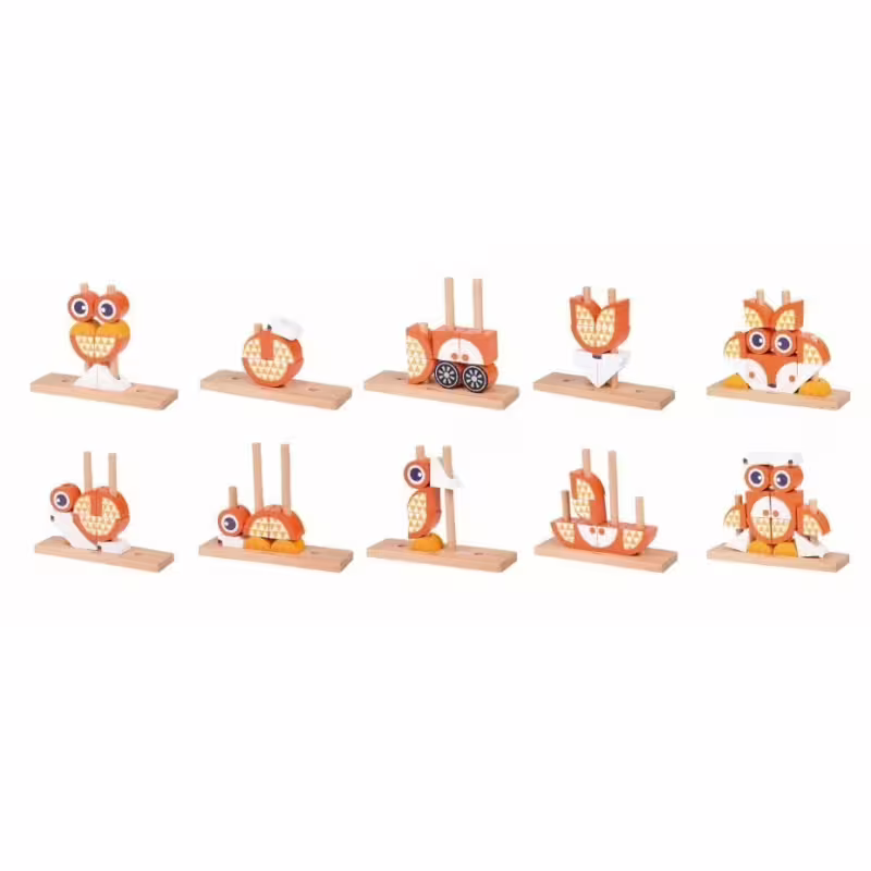 Дървен пъзел за деца от кубчета - Лисица