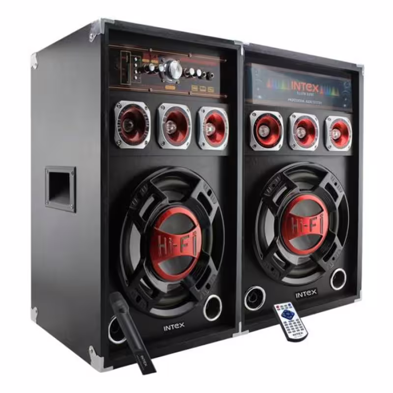Караоке тонколони INTEX DJ215K 10", вграден усилвател, 1 безжичен микрофон, ДУ, 2x120W