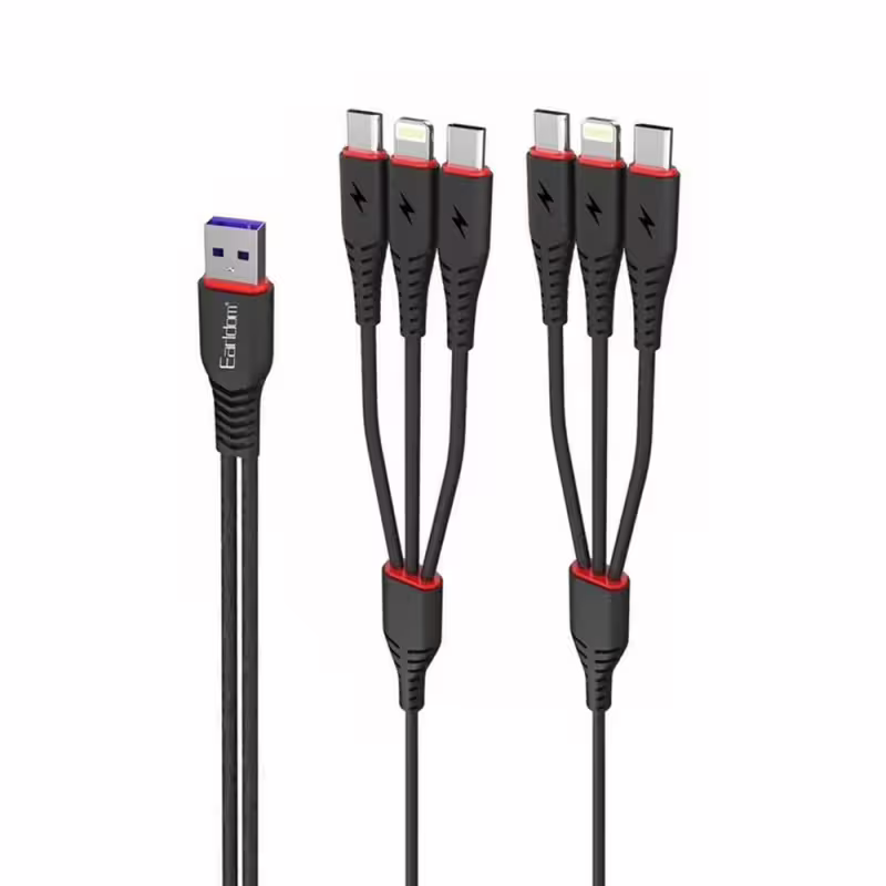 Кабел за зареждане Earldom EC-IMC021, 2xType-C, 2xMicro USB, 2xLightning, 2.0m, Черен - 40184