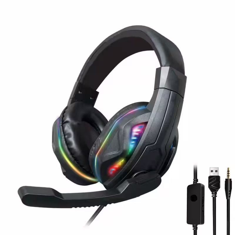 Слушалки Oakorn G4 LED, За компютър, Микрофон, Подсветка, 3.5mm, USB, Черен - 20597