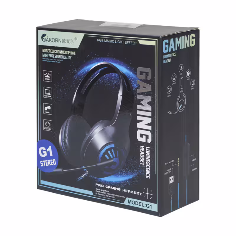 Слушалки Oakorn G1 LED, За компютър, Микрофон, Подсветка, 3.5mm, USB, Черен - 20595