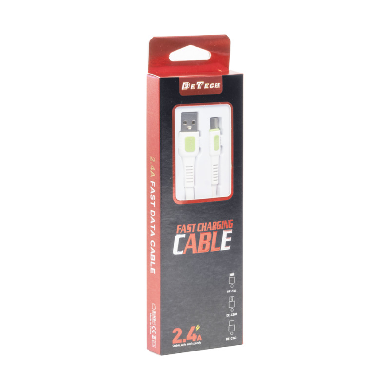 Кабел за данни DeTech DE-C36i, Lightning, 1.0m, Бял - 40192