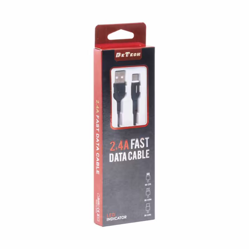 Кабел за данни DeTech DE-C37C, Type-C, 1.0m, Черен - 40196