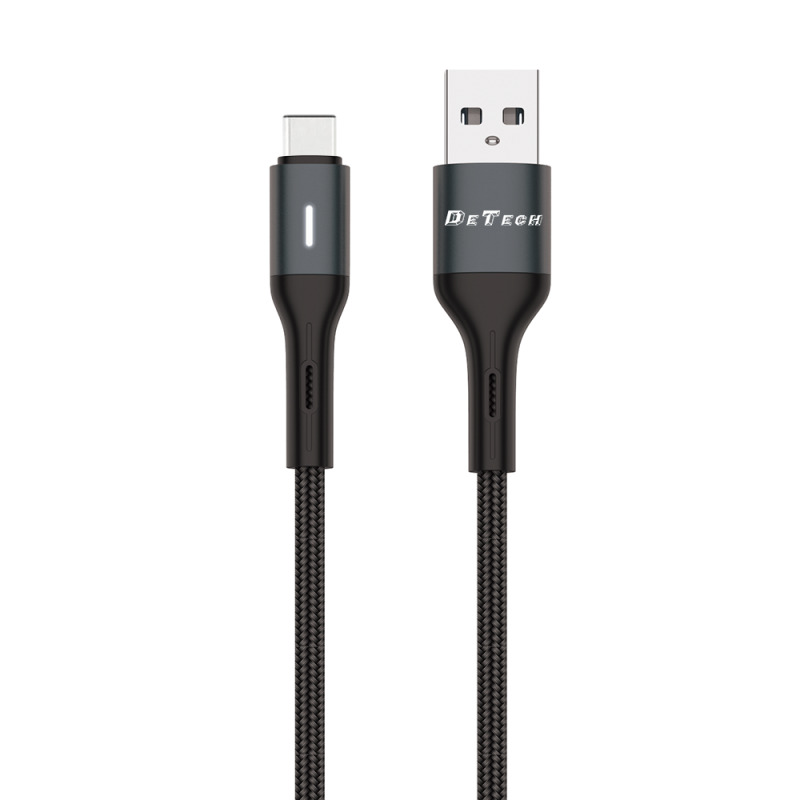 Кабел за данни DeTech DE-C38C, Type-C, 1.0m, Черен - 40199