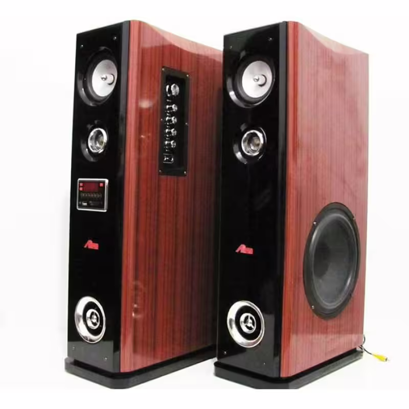 Караоке тонколони AN-018, 8", вграден усилвател, 2 безжични микрофона, ДУ, 2x80W