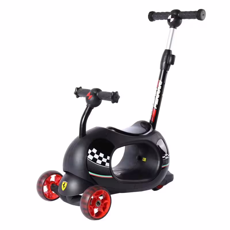 Детска тротинетка с родителски контрол Ferrari 4 в 1 &ndash; черна