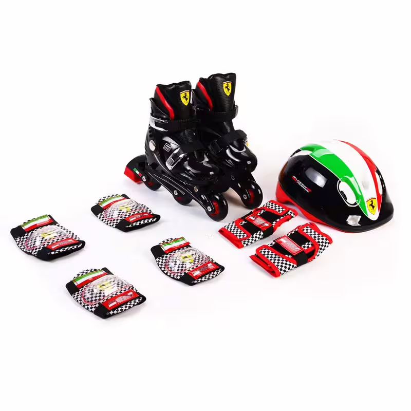 Комплект ролери, каска и протектори Ferrari за деца, 33-36 номер &ndash; черен