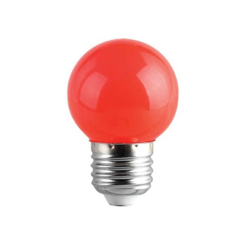 Лампа сфера мини, червена, LED, клас F, цокъл E27, 220V, 1W