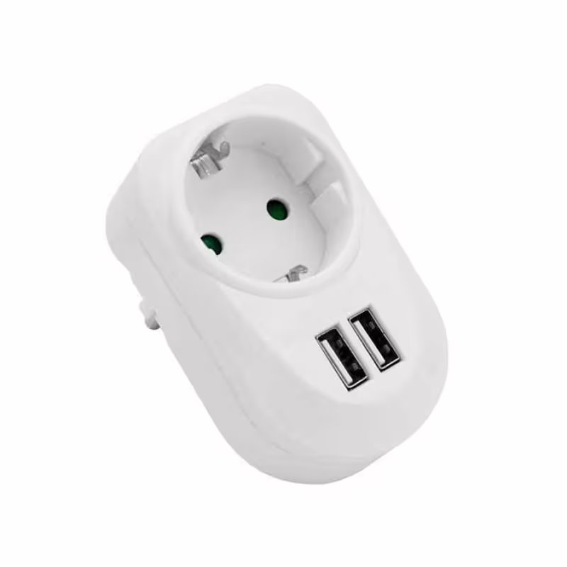 Разклонител за контакт 13608, шуко, 2xUSB 3,4A, без кабел, бял, 220V, 16A
