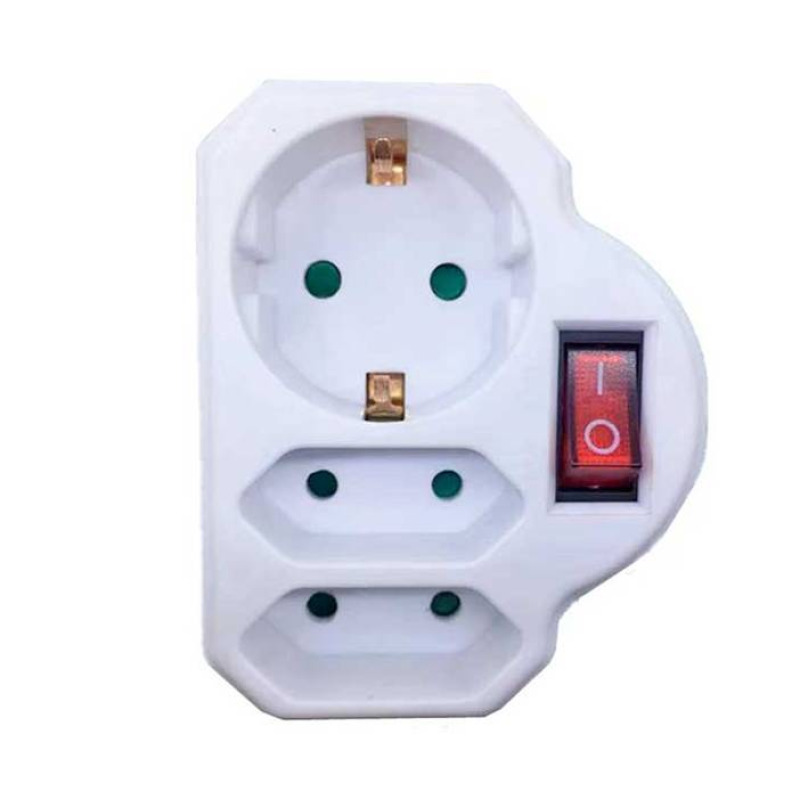 Разклонител за контакт 13606, 3-ка, ключ, без кабел, бял, 220V, 16A/2.5A