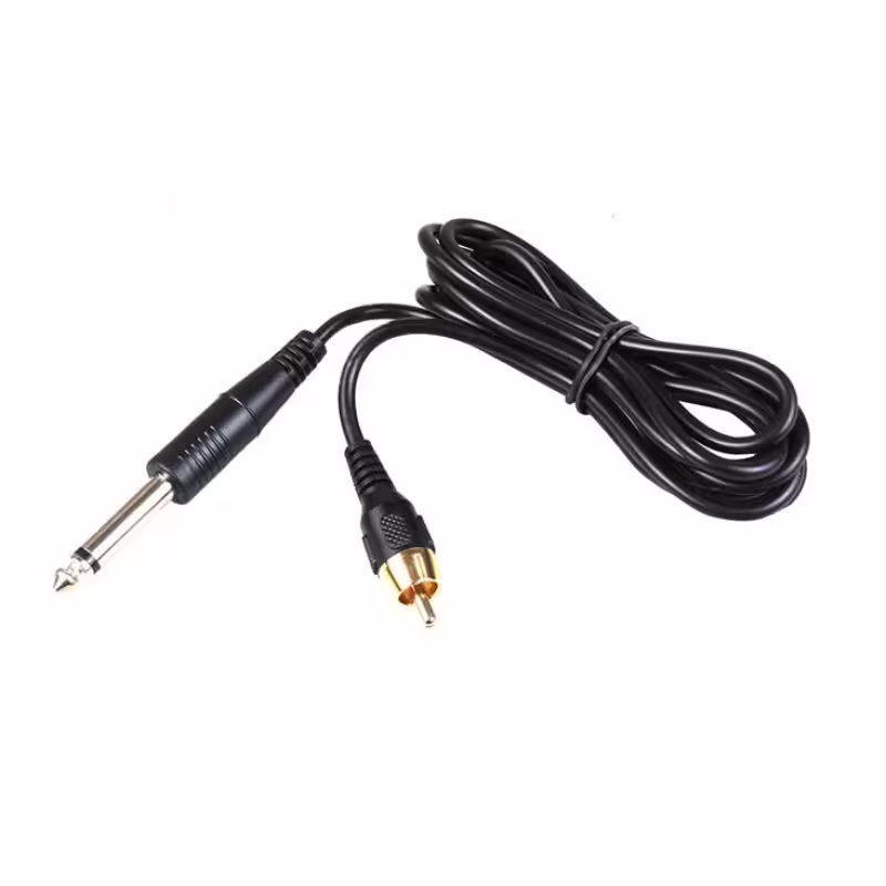 Кабел за машина за татуси, MONO 6,3mm JACK(м)/RCA(м), 1m, черен