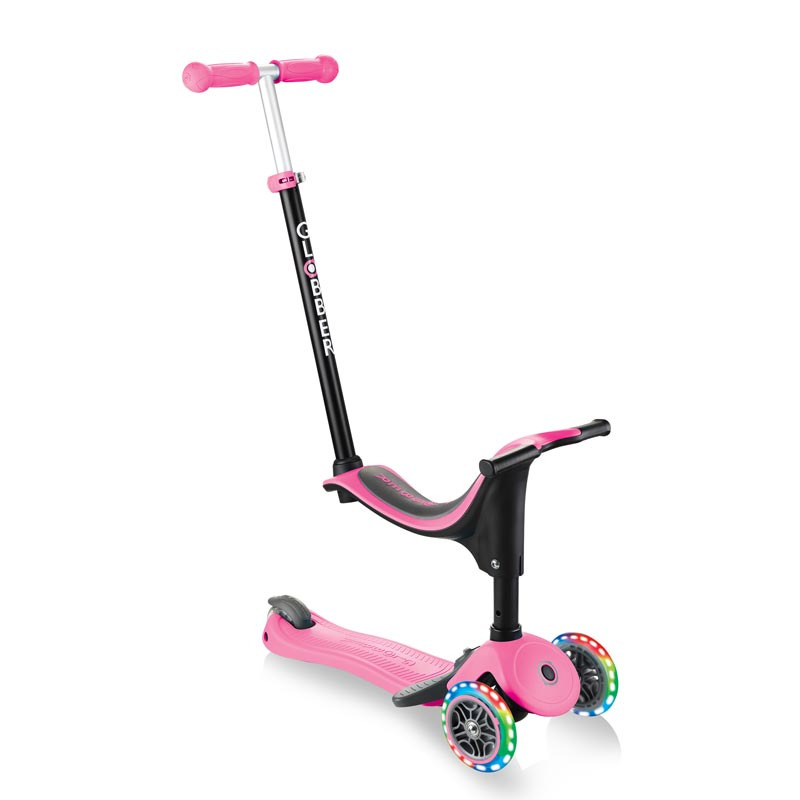 Тротинетка Globber 4 в 1 със степенки, GO UP Sporty Plus Lights – наситено розова