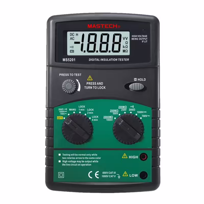 Тестер MS5201 със зумер за съпротивление на изолация | OHM | VAC | VDC