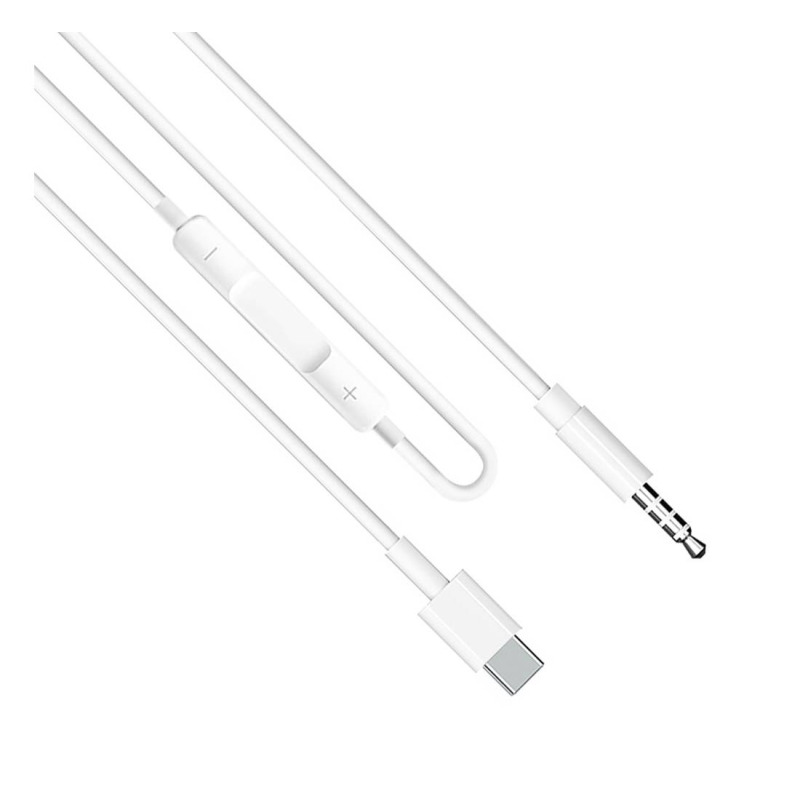 Аудио кабел за музика ET-AUX41, регулиране на звук, Type-C(м), 3,5mm JACK(м), бял, 1m