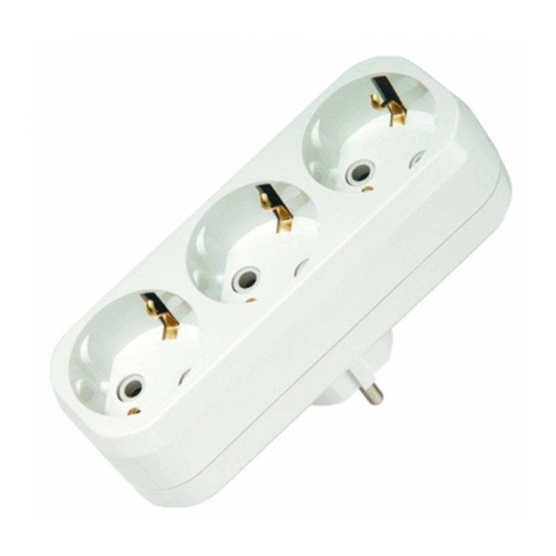 Български разклонител за контакт, линеен, 3-ка, без кабел, бял, 220V, 16A, IP20