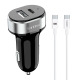Зарядно устройство за кола Earldom ES-CC14, 1xUSB, 1xType-C, С PD Type-C кабел, Черен - 40244
