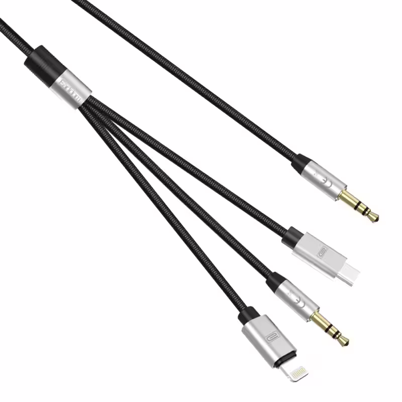 Аудио кабел Earldom ET-AUX09, 3.5mm към Lightning, Type-C, 3.5mm, 3в1, 1.2м, Черен - 40219