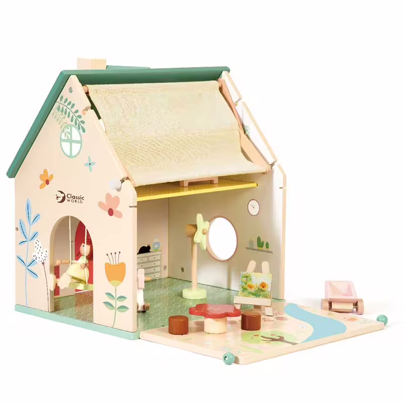 Модерна дървена вила на цветя за игра