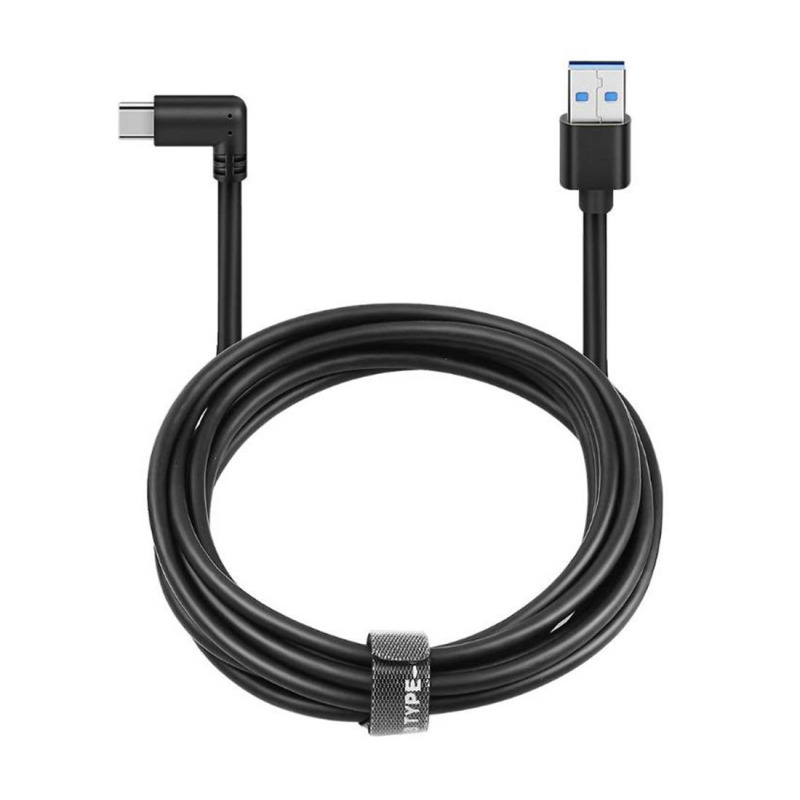 Кабел Type-C, бързо зареждане, текстилен, ъглов, черен, USB-A(м), USB-C(м), 3m, 2A
