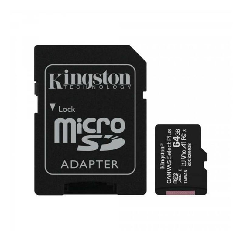 MicroSDHC, карта памет KINGSTON, клас 10, адаптер, 64GB