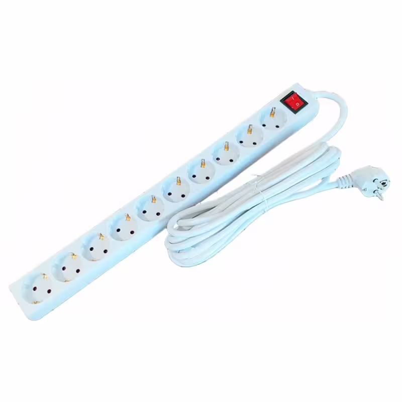 Разклонител YS-N6061, контакт "шуко", ключ, 10-ка, бял, 3m, 220VAC, 16A, 3x2,5mm2