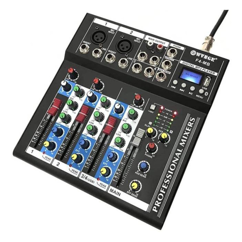 Миксер аудио F4-MB, пулт, 4 канален, 2 микрофонни входа, USB, BLT