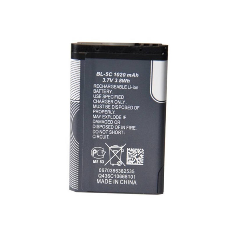 Акумулаторна батерия BL-5C, презареждаема, 3,7VDC, 1020mAh, 3,8Wh, Li-ion