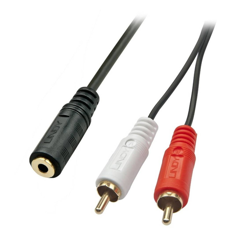 Кабел преходен за аудио, STEREO, 3,5mm JACK(ж), 2xRCA(м), черен, 0,2m