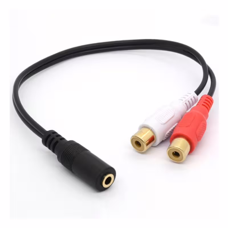 Кабел преходен за аудио, STEREO, 3,5mm JACK(ж), 2xRCA(ж), черен, 0,2m