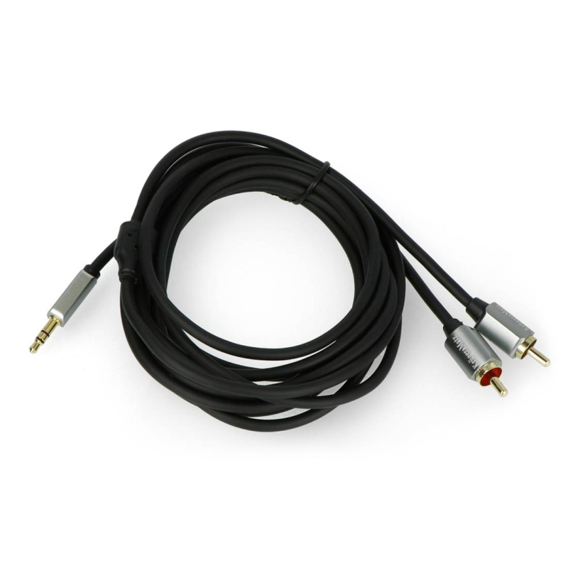 Кабел за аудио, професионален, STEREO, HQ, 3,5mm JACK(м), 2xRCA(м), силиконов, 5m