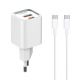 Мрежово зарядно устройство LDNIO A2318C, 20W, 1 x Type-C F, 1 x USB F, PD, QC, С PD Type-C кабел, Бял - 40292